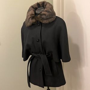 Betsey Johnson Faux Fur Collar Black Pea Coat